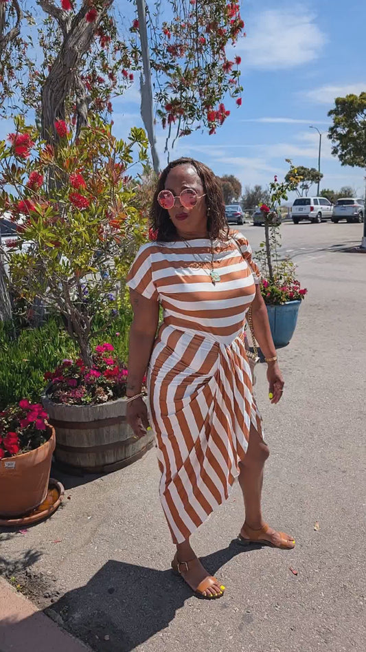 STRIPED VENETIAN RUCHED BODYCON DRESS